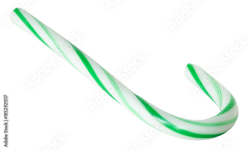White and green striped candy cane for Christmas isolated