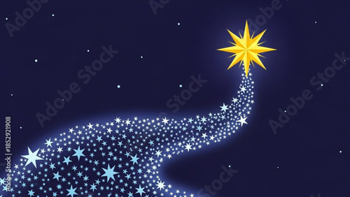 Golden star with a sparkling trail of smaller stars against a dark night sky representing dreams and aspirations