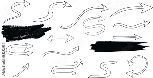 Collection of black and white arrow graphics for design and illustration purposes