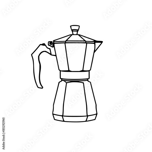 ​​​​​​​Classic stovetop moka pot, black line art,
