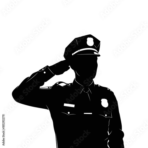 Silhouette of a police officer saluting, representing law enforcement and respect for authority.