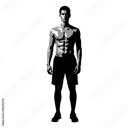 Muscular young man standing with strong physique, abstract vector illustration.