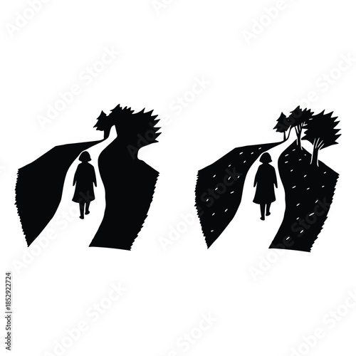 A walking alone path silhouette