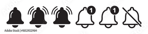 Notification bell icons set for social media and application alerts and reminders