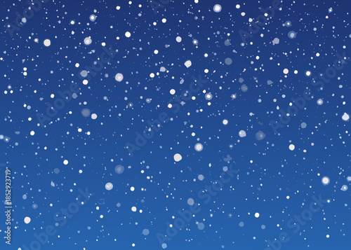 A serene blue background with falling snowflakes creating a winter atmosphere
