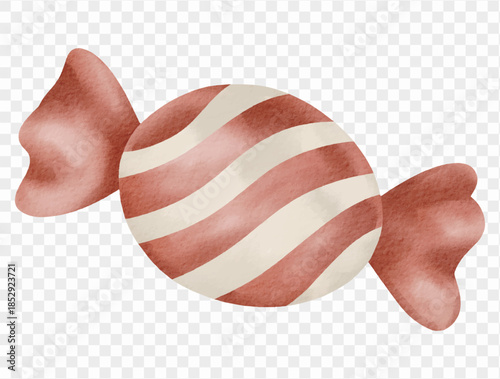 Watercolor striped Christmas candy sweet holiday illustration vector.
