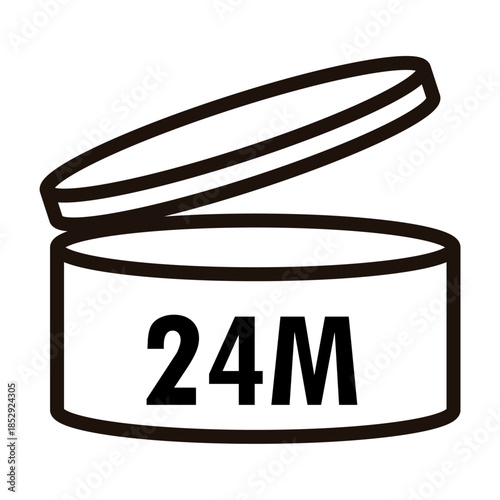 PAO label, Period After Opening PAO label, symbol, icon logo. Cosmetic open period month 1M, 2M, 3M, 4M, 5M, 6M, 7M, 8M, 9M, 10M, 12M, 18M, 24M, 36M, 48M. Cream eu pack label for product packaging