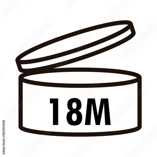 PAO label, Period After Opening PAO label, symbol, icon logo. Cosmetic open period month 1M, 2M, 3M, 4M, 5M, 6M, 7M, 8M, 9M, 10M, 12M, 18M, 24M, 36M, 48M. Cream eu pack label for product packaging