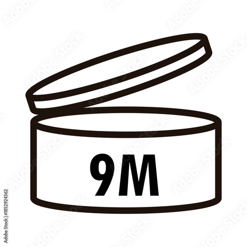 PAO label, Period After Opening PAO label, symbol, icon logo. Cosmetic open period month 1M, 2M, 3M, 4M, 5M, 6M, 7M, 8M, 9M, 10M, 12M, 18M, 24M, 36M, 48M. Cream eu pack label for product packaging
