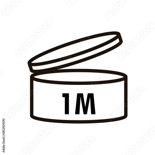 PAO label, Period After Opening PAO label, symbol, icon logo. Cosmetic open period month 1M, 2M, 3M, 4M, 5M, 6M, 7M, 8M, 9M, 10M, 12M, 18M, 24M, 36M, 48M. Cream eu pack label for product packaging