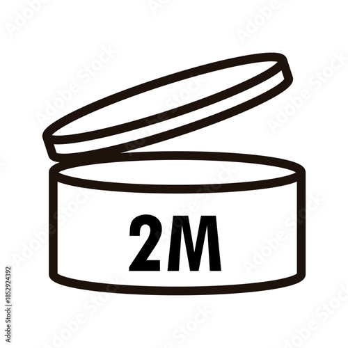 PAO label, Period After Opening PAO label, symbol, icon logo. Cosmetic open period month 1M, 2M, 3M, 4M, 5M, 6M, 7M, 8M, 9M, 10M, 12M, 18M, 24M, 36M, 48M. Cream eu pack label for product packaging