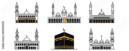 Mosque Vector Illustration in Minimalist Style and Outline Art for Islam Religious Holiday Celebration of Ramadan Kareem or Eid Mubarak Exactly 180 Character