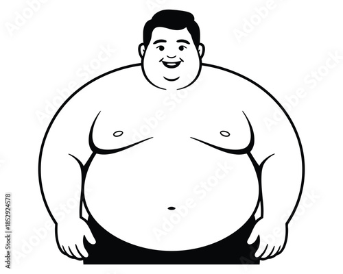 Obese man upper body illustration for health risks and weight gain with overweight problems and unhealthy lifestyle isolated in transparent background