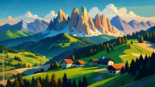 Very beautiful alpine landscape of the Dolomites displaying dramatic rocky peaks, green valleys, and expansive skies, highlighting the raw and powerful beauty of northern Italy’s mountains.
