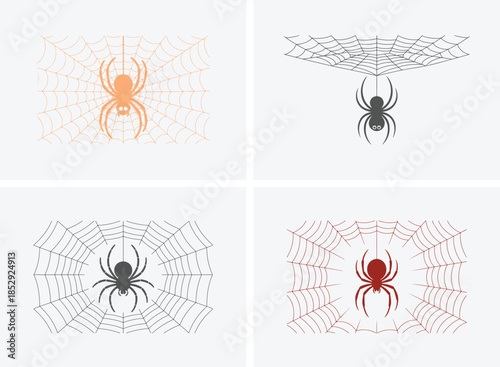 Hand Drawn Spider and Web – Sketch Style Illustration, Halloween