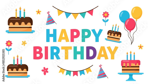 Happy Birthday Celebration with Cakes and Decorations.