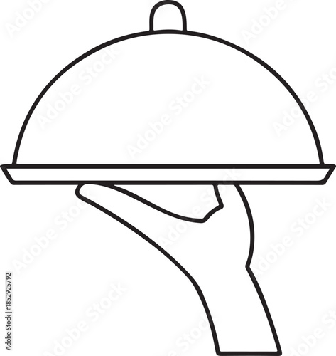 Serving dome platter holding hand restaurant food service icon on transparent background