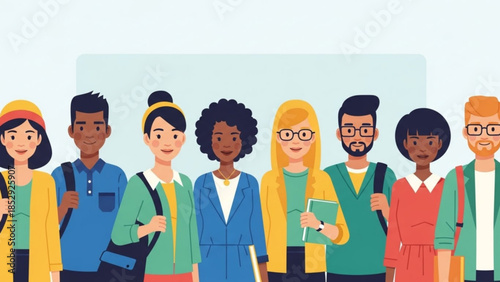 Diverse group of young students standing together representing education and diversity ideal for academic or social concepts