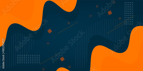 Modern dark blue orange geometric business banner design. creative banner design with wave shapes and lines for template. Simple horizontal banner. Eps10 vector