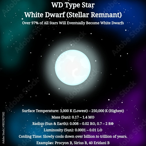 WD-Type White Dwarf Star (Remnant of a Death Star That Less Than 8 Solar Masses) – Stellar Remnant Infographic