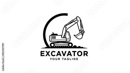 Monochromatic Excavator Logo Design with Bold Typography.