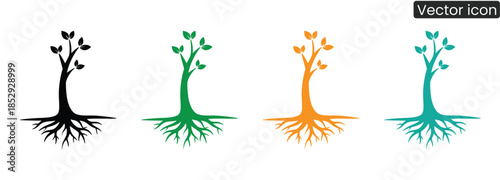 Four colorful tree icons representing growth and harmony for business and eco projects