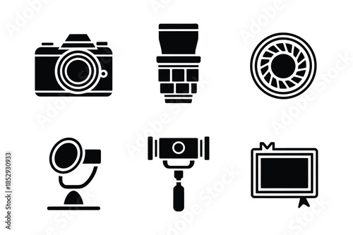Professional Photography and Video Equipment Solid Vector Icon Set
