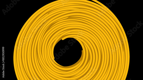 Abstract spiral pattern of a long yellow flexible tube.