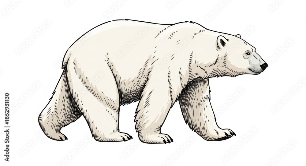 Fototapeta premium Isolated illustration of a majestic polar bear walking on a white background