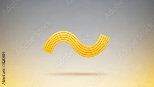 A single piece of uncooked ridged pasta in a wave shape.