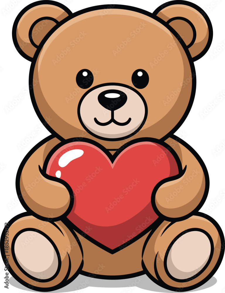 Fototapeta premium Brown teddy bear holding a red heart cartoon