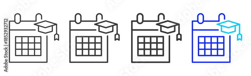 Exam Schedule icon set collection creative outline style for education with multiple thickness variations suitable for exam test review study rating certification