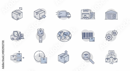 Logistics and supply chain management icons set for modern business operations.
