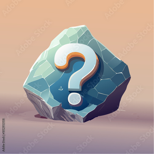 Question mark on a rock, symbolizing uncertainty or a challenge to be solved.