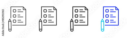 Exam Paper icon set collection creative outline style for education with multiple thickness variations suitable for exam test review study rating certification