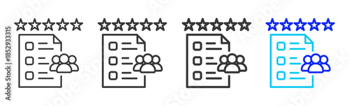 Group Evaluation icon set collection creative outline style for education with multiple thickness variations suitable for exam test review study rating certification