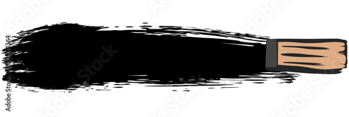 Flat minimalist vector illustration of wooden paintbrush with bold black brush stroke isolated on white background for art and design concepts