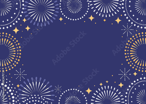 Festive fireworks display with golden and white bursts on a dark blue background