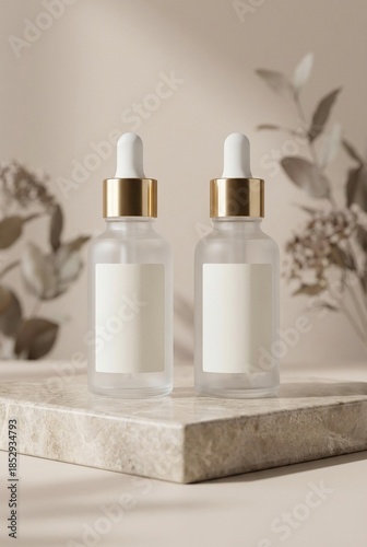 Luxury beauty bottle mockup with refined glass and soft shadows