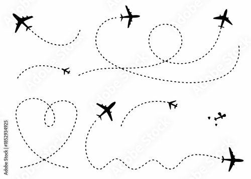 Simple illustration of airplanes and their flight paths in the sky