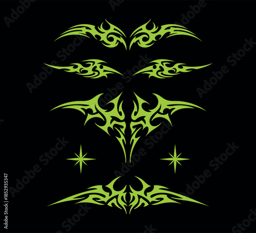 Fotografia Vertor gothic y2k set in Futuristic style of Neo Tribal symmetrical shapes