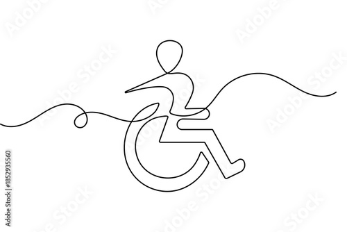 Wheelchair symbol continuous one line drawing minimalist outline vector illustration