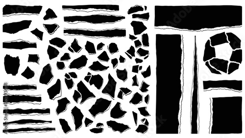 Abstract black and white patterns resembling fractured landscapes or geological formations