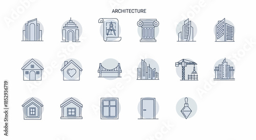 Architecture and Construction Line Icons Set for Modern Building Designs.