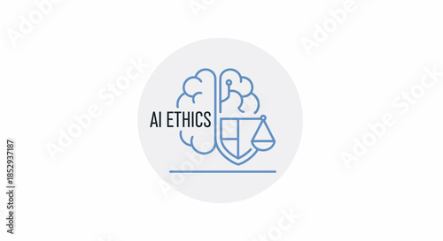 AI Ethics Brain Shield Scale Icon for Artificial Intelligence.