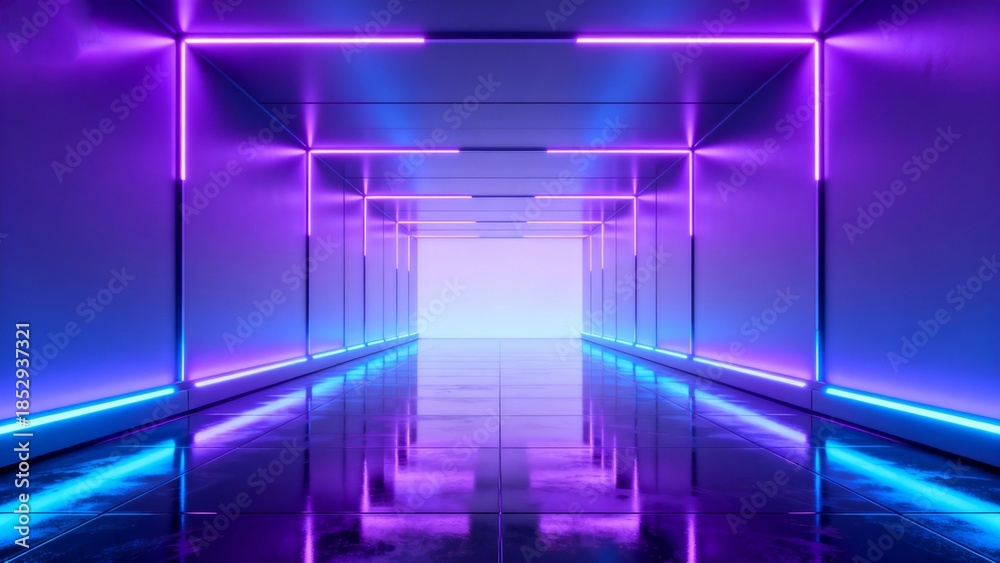 Fototapeta premium NeonCorridorPurpleBlueLights