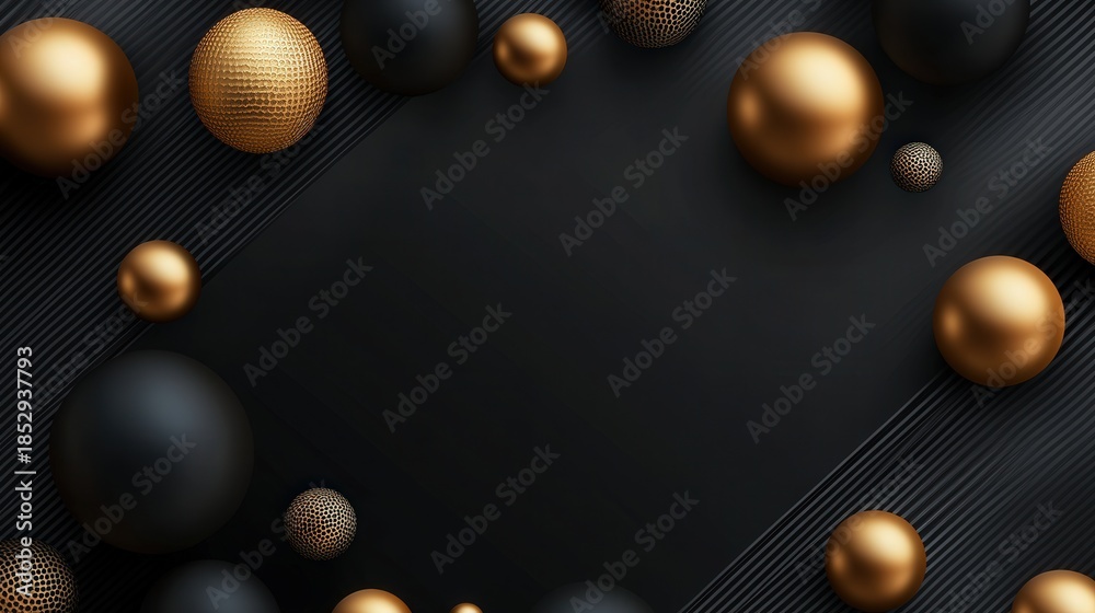 Obraz premium A Harmonious Blend of Black and Gold Spheres Arranged Creatively on a Textured Surface, Creating a Modern and Elegant Visual Experience