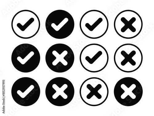 A grid of checkmarks and crosses arranged in rows and columns.