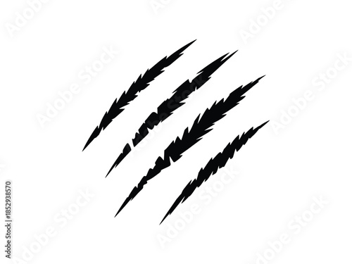 Abstract graphic of four black claw marks on a white background.