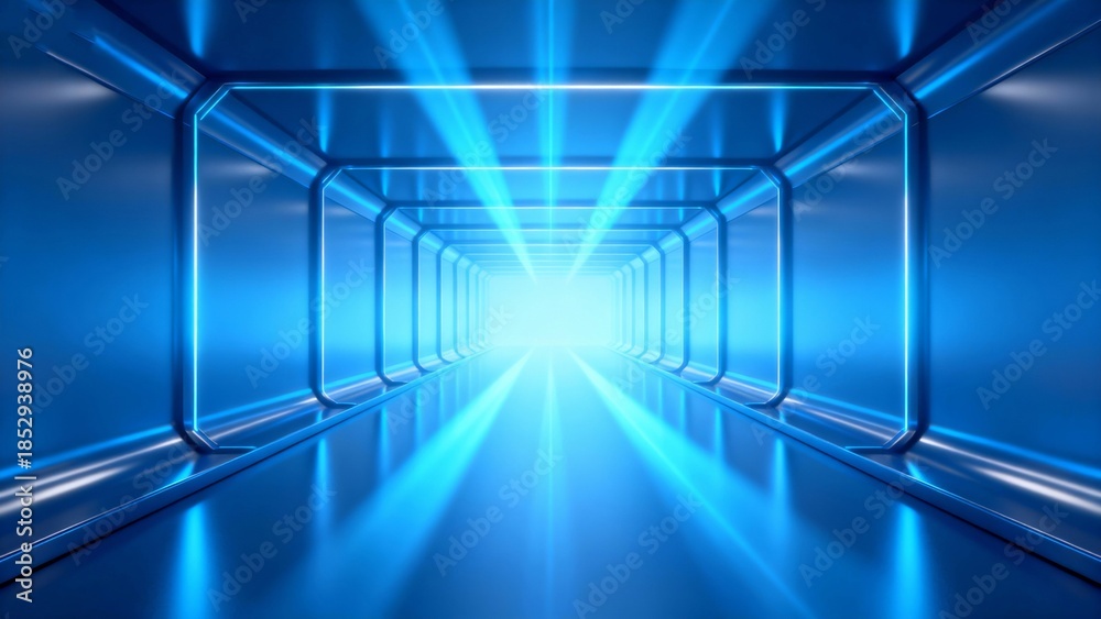 Obraz premium Blue futuristic tunnel with neon lights